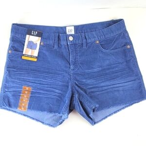 NWT Gap Ocean Blue Soft Stretch Corduroy Mid Rise Raw Frayed Hem Short